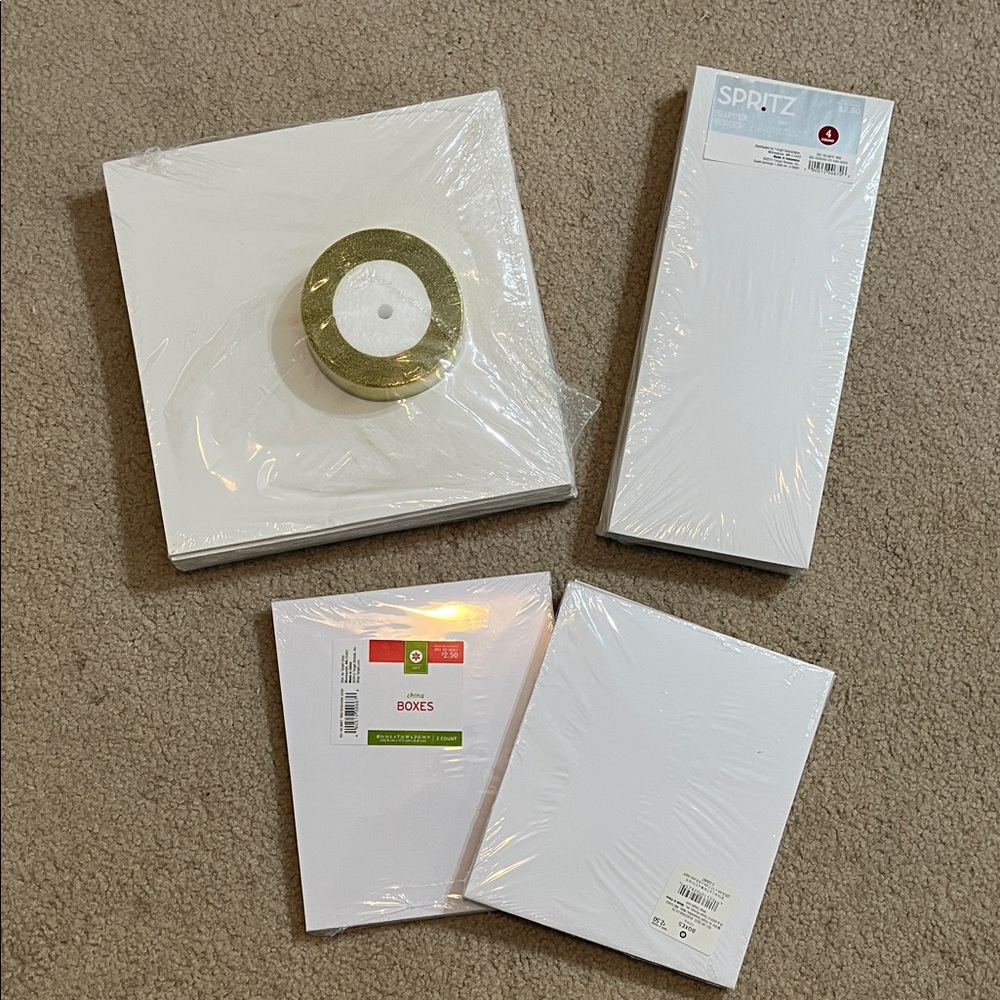 White Gift Boxes & Gold Ribbon – 3 sizes,NEW in Unopened Packaging